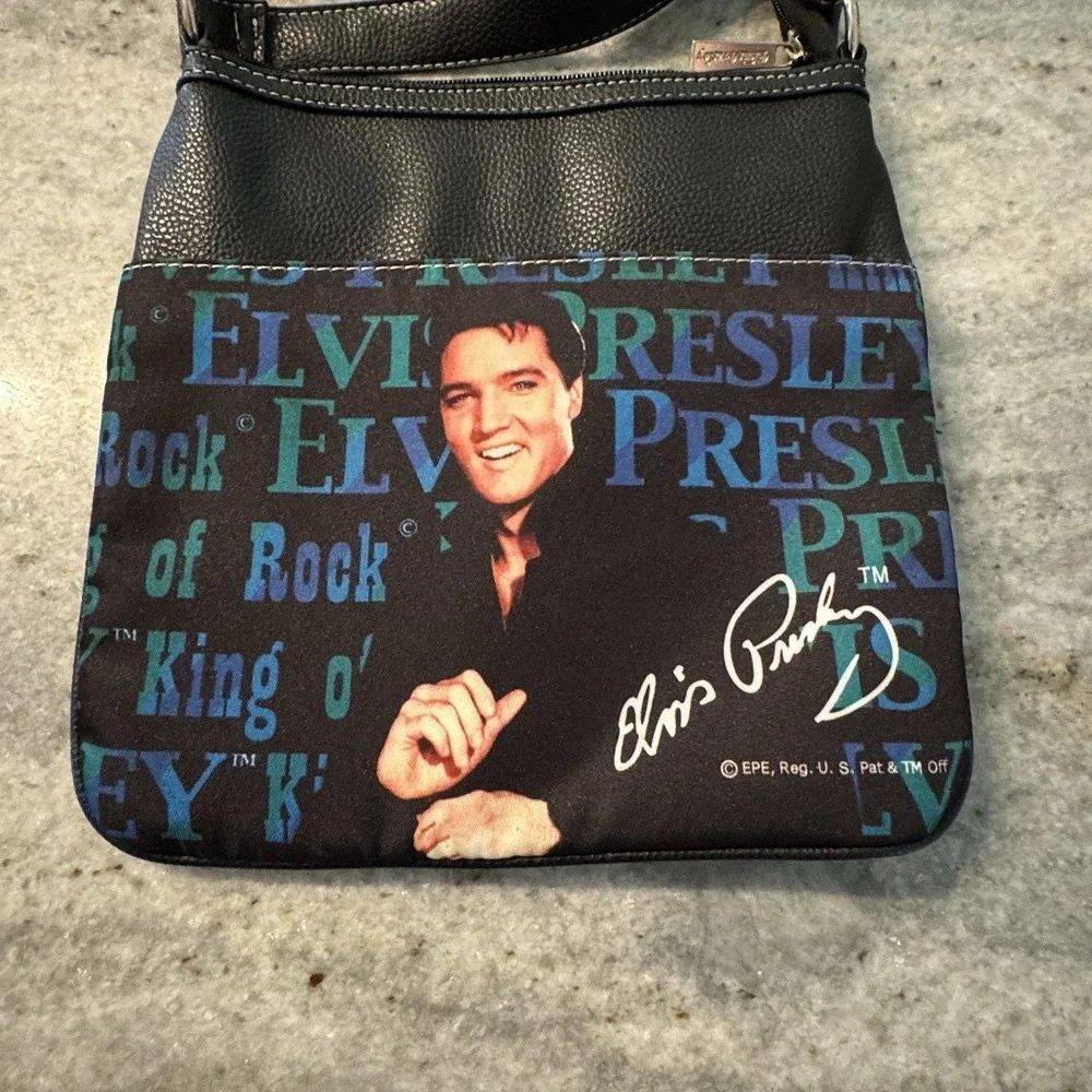 Elvis Presley Crossbody Bag Faux Leather Messenger Purse Black Rock King Graphic
